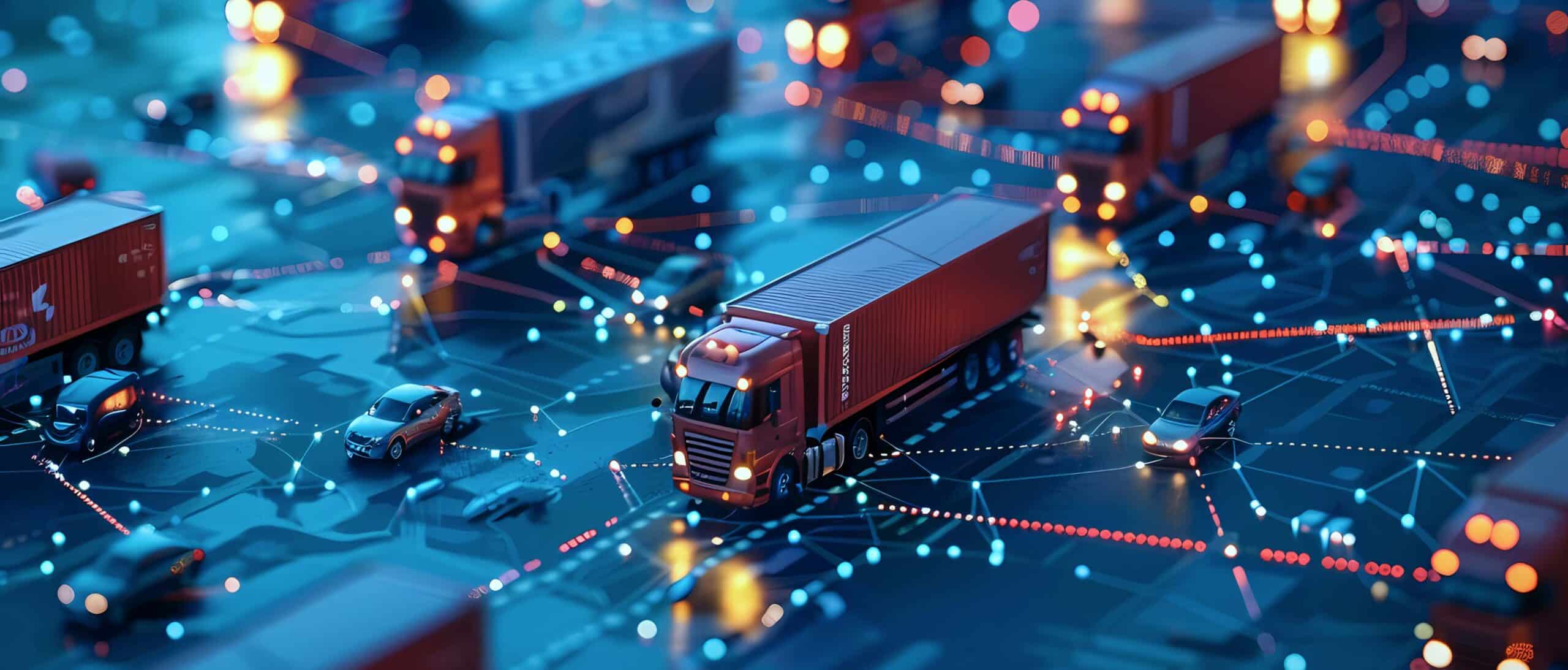 Logistics network visualization with truck and connection points
